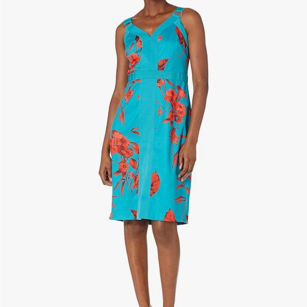 Ted Baker London Blue and Orange Midi Sheath Dress stunning - Picture 3 of 3